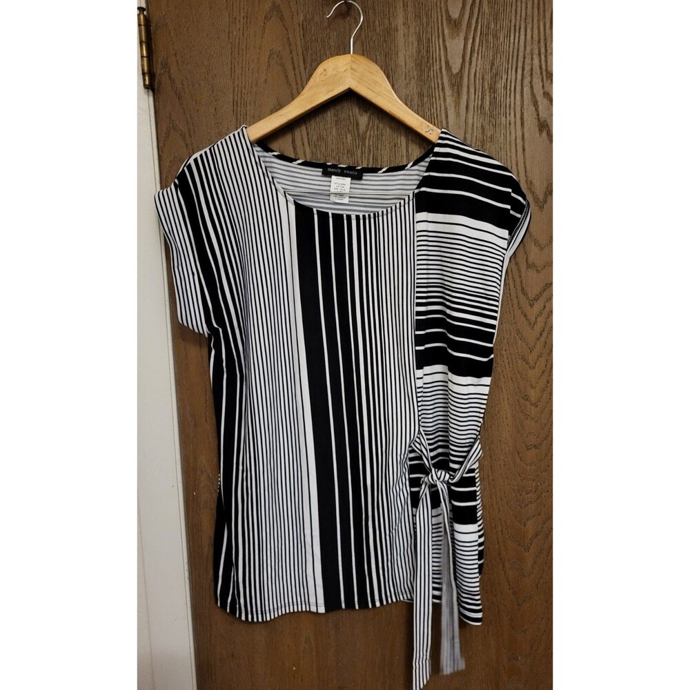 Mandy Evans Womens Side Tie Black/White Striped Shirt Size Large